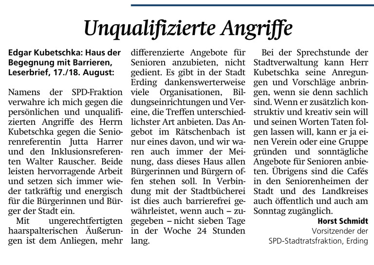 Leserbrief des SPD-Fraktionsvorsitzenden